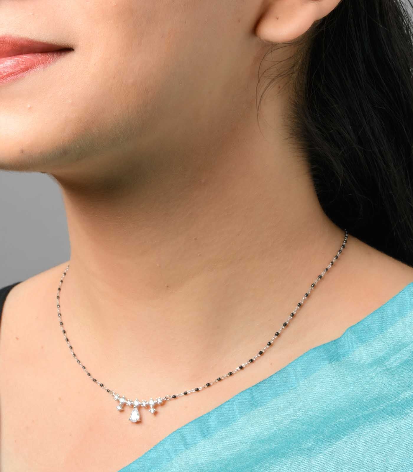 Unbent Crystal Teardrop Mangalsutra Pendant (Silver)