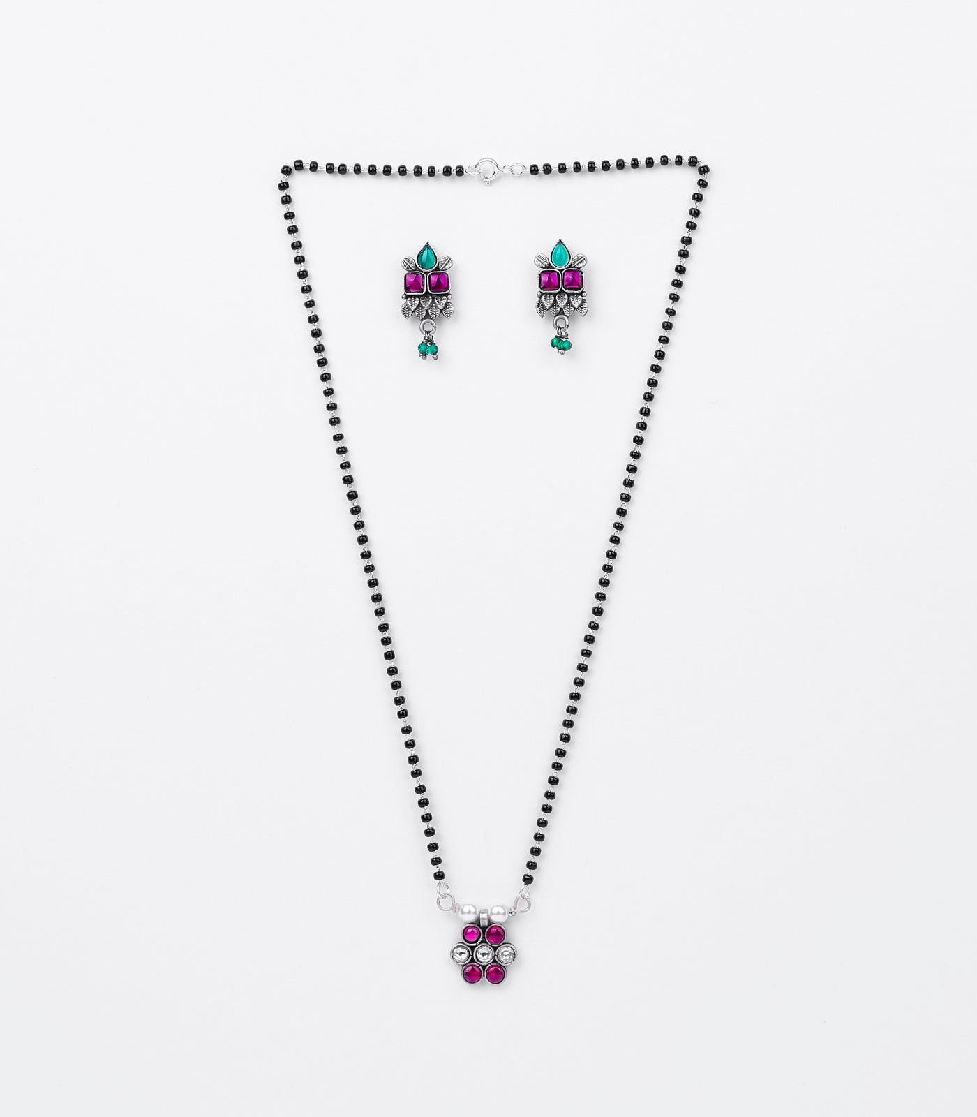 Dual Crystal Mangalsutra Set (Silver)