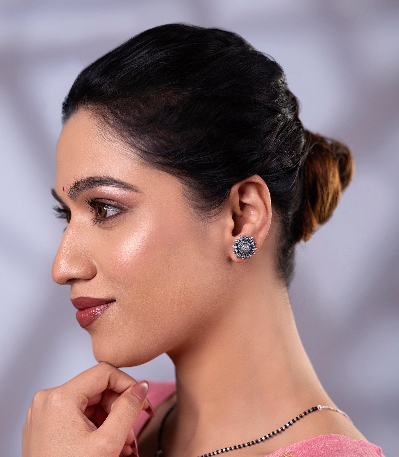Floral Pearl Antique Mangalsutra Set (Silver)