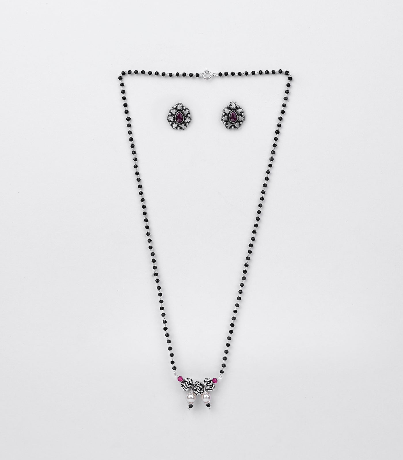 Shining Orbs Antique Mangalsutra Set (Silver)