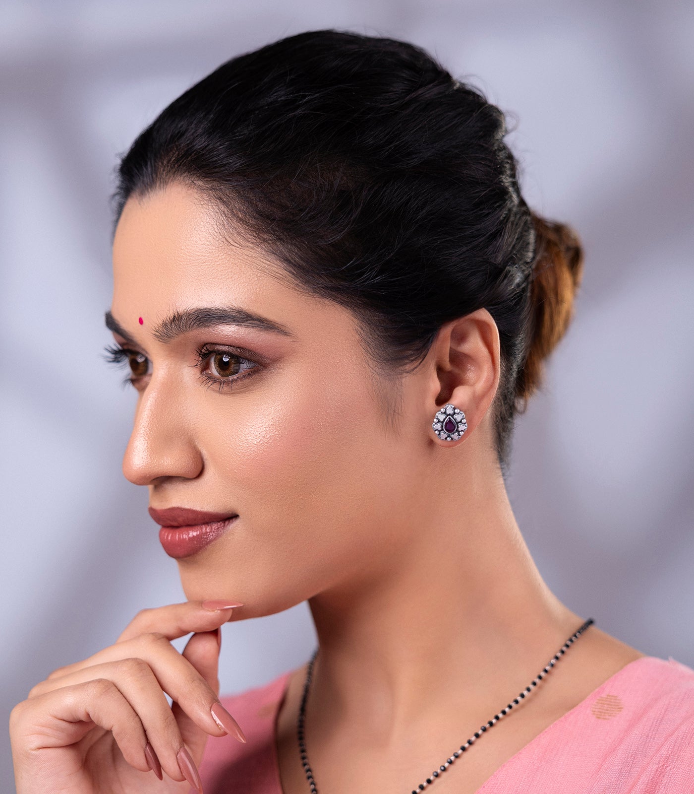 Shining Orbs Antique Mangalsutra Set (Silver)