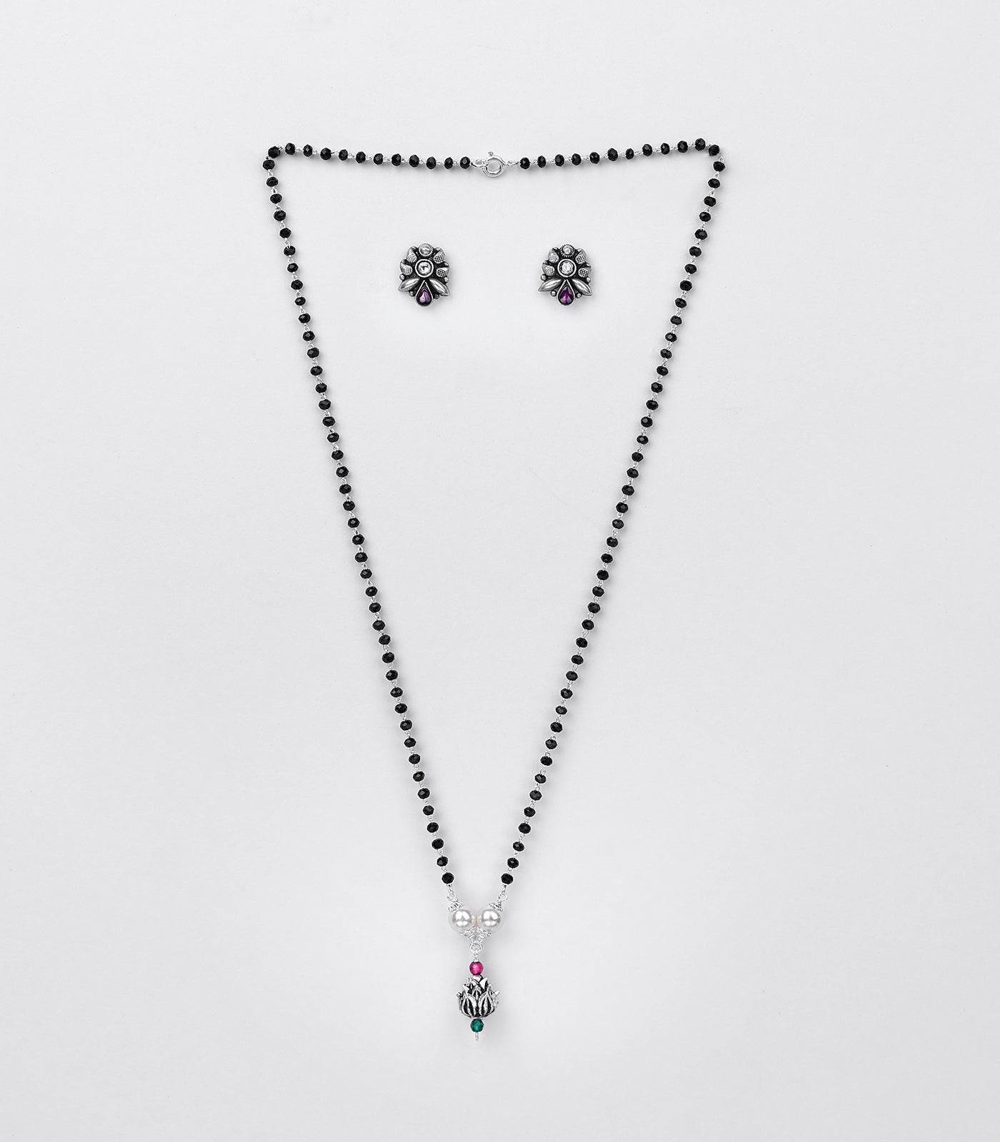 Floral Bloom Antique Mangalsutra Set (Silver)