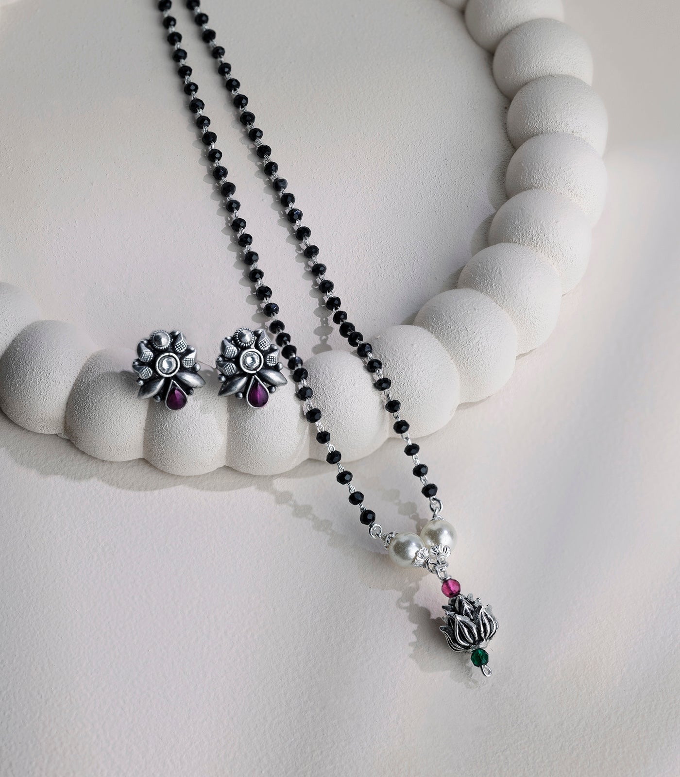 Floral Bloom Antique Mangalsutra Set (Silver)