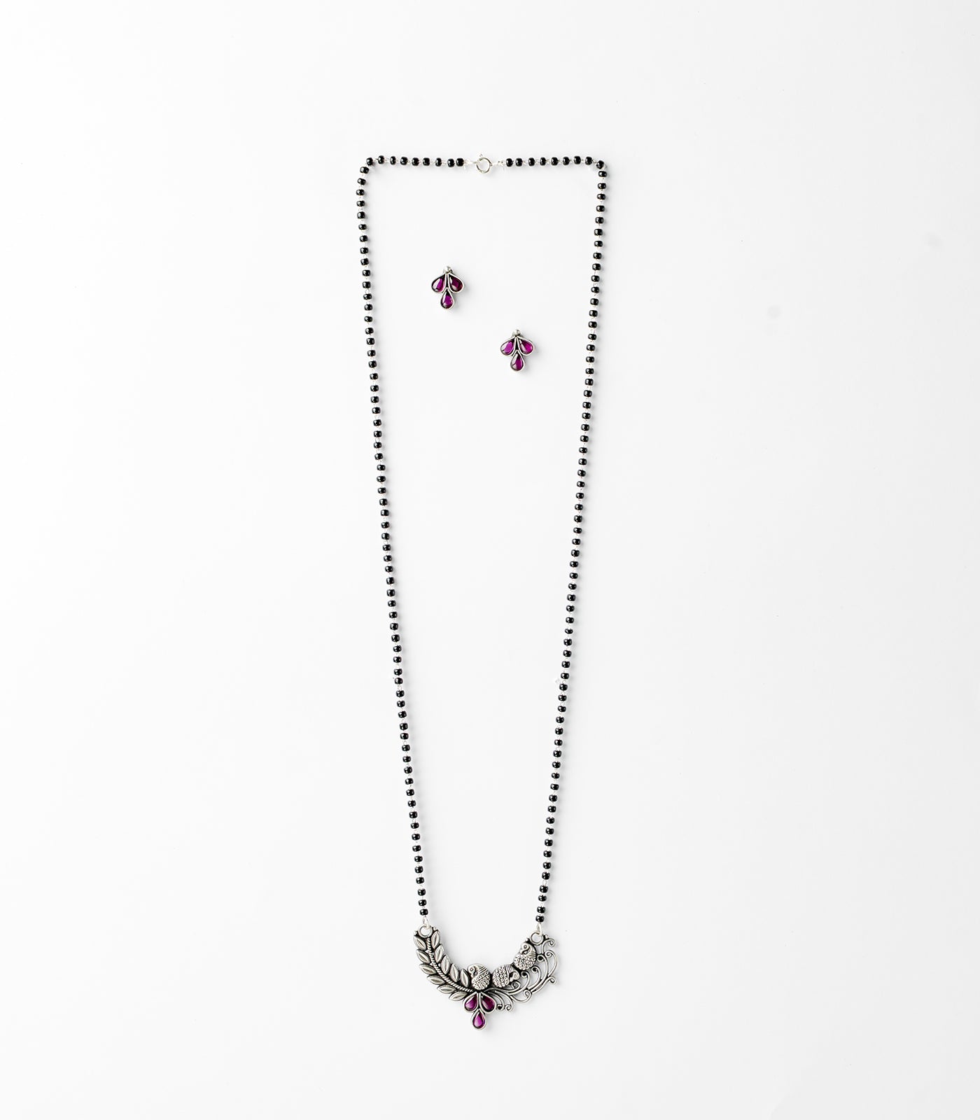 Violet Stone Peacock Motif Antique Mangalsutra Set (Silver)
