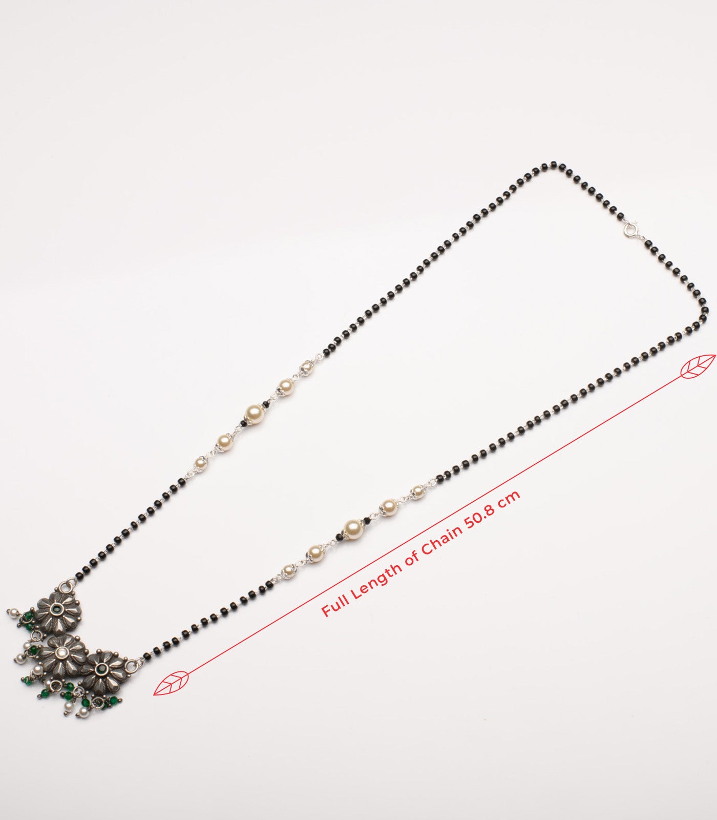 Green Stone Floral Antique Mangalsutra Set (Silver)