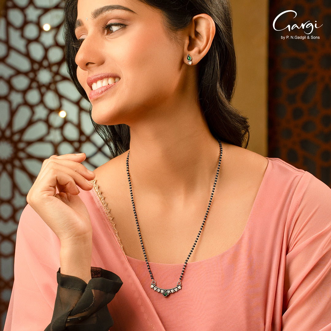 Green Stone Antique Mangalsutra Set (Silver)