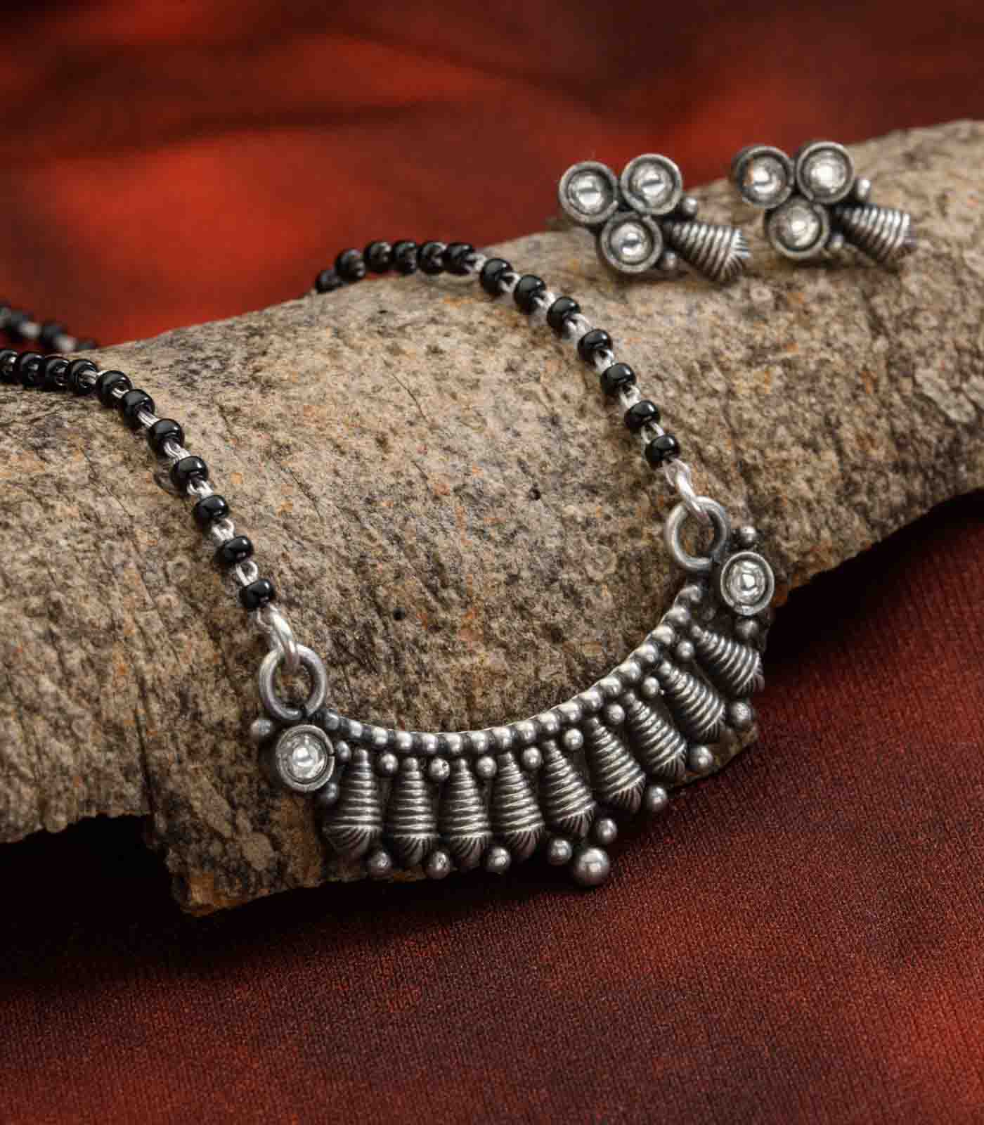 Conical Antique Mangalsutra Set (Silver)