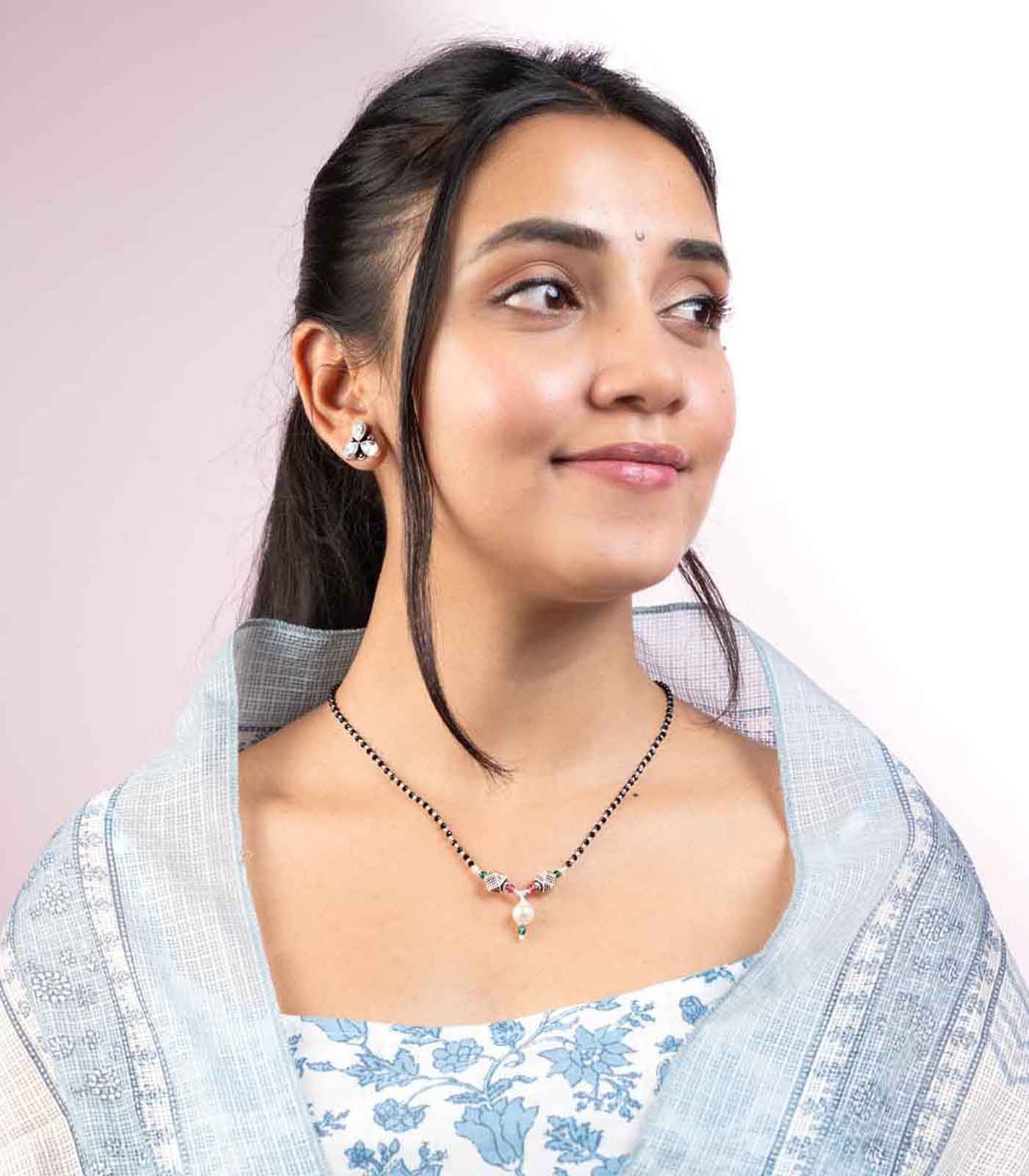 Dual Geometric Orb Pearl Mangalsutra (Silver)