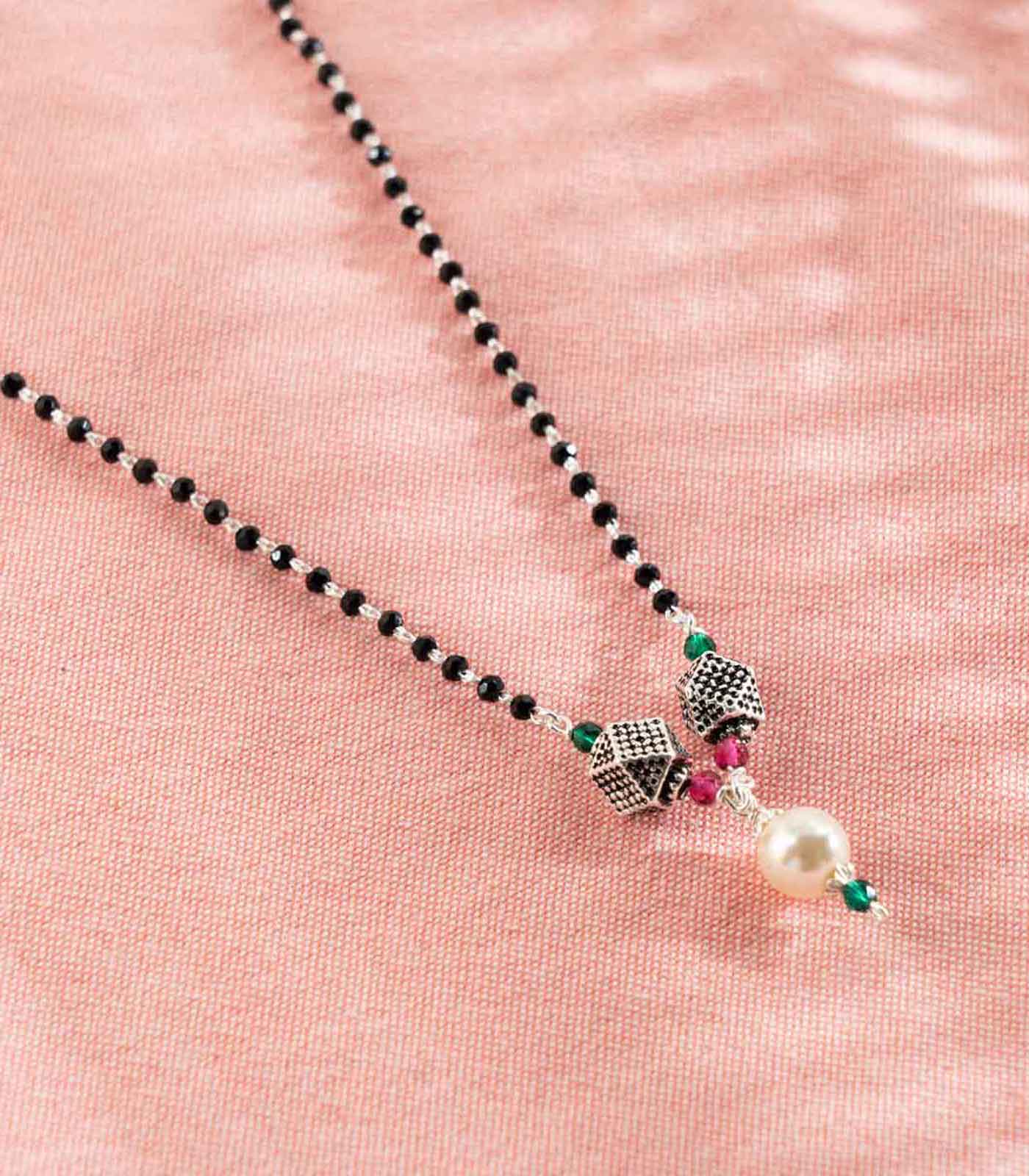 Dual Geometric Orb Pearl Mangalsutra (Silver)