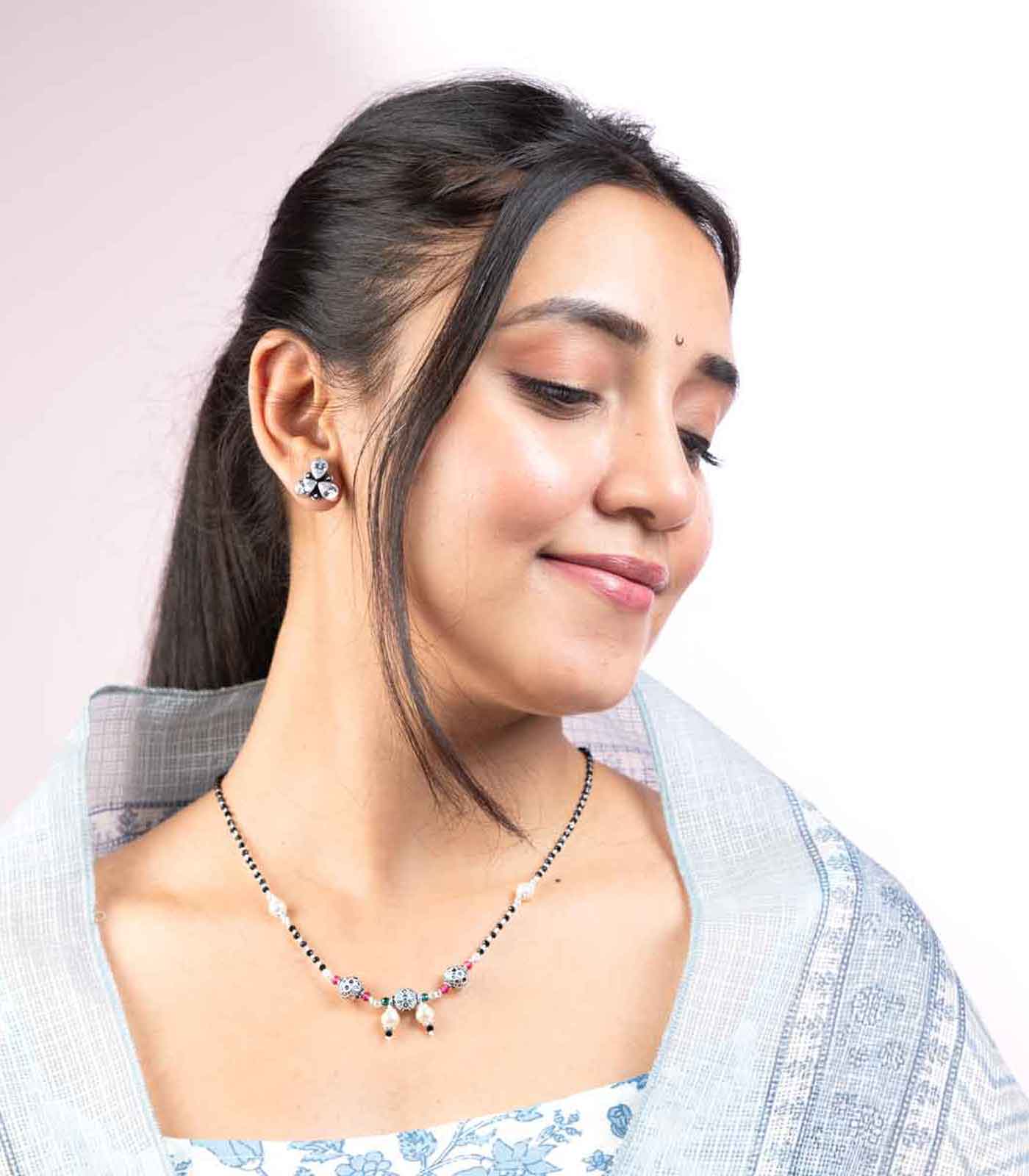 Triple Orb Pearl Mangalsutra (Silver)