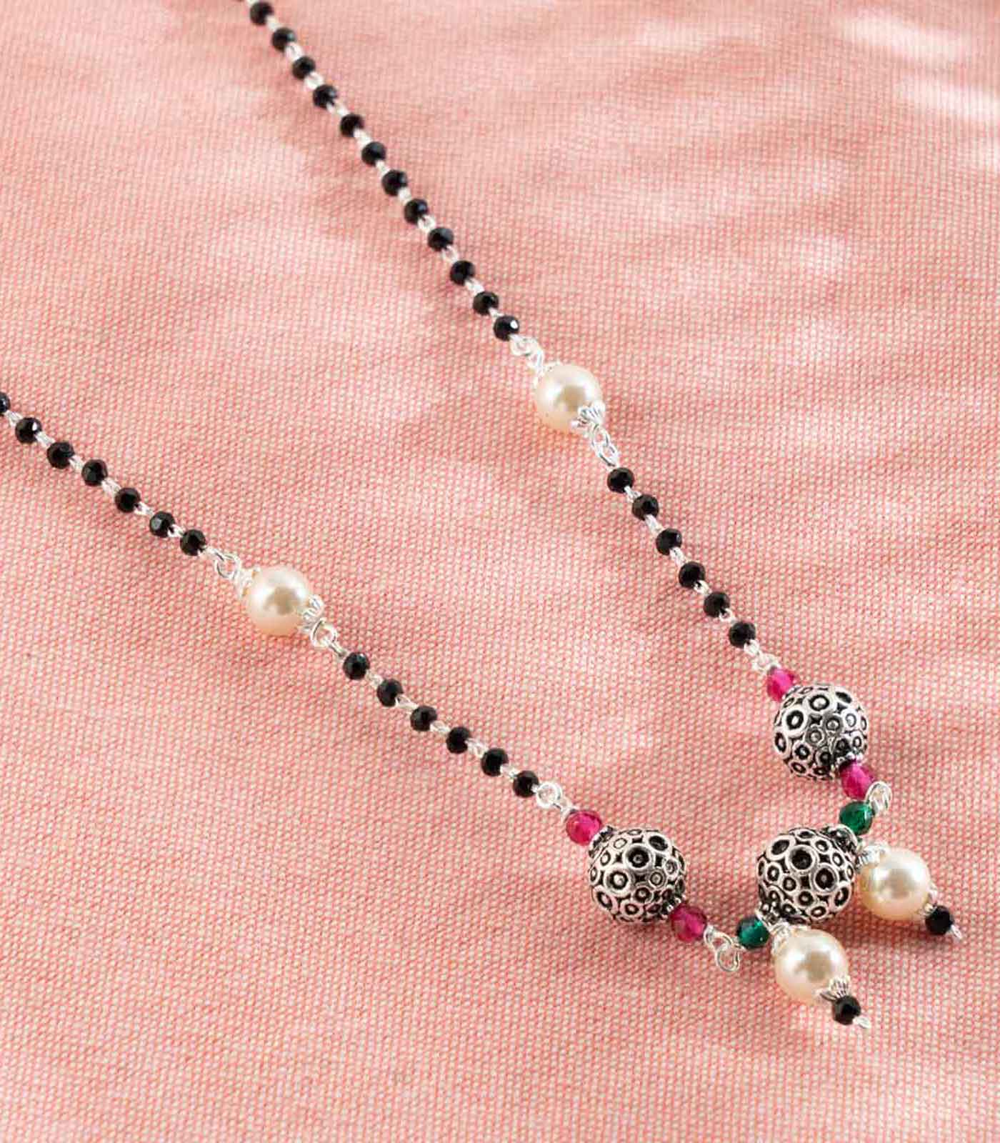 Triple Orb Pearl Mangalsutra (Silver)