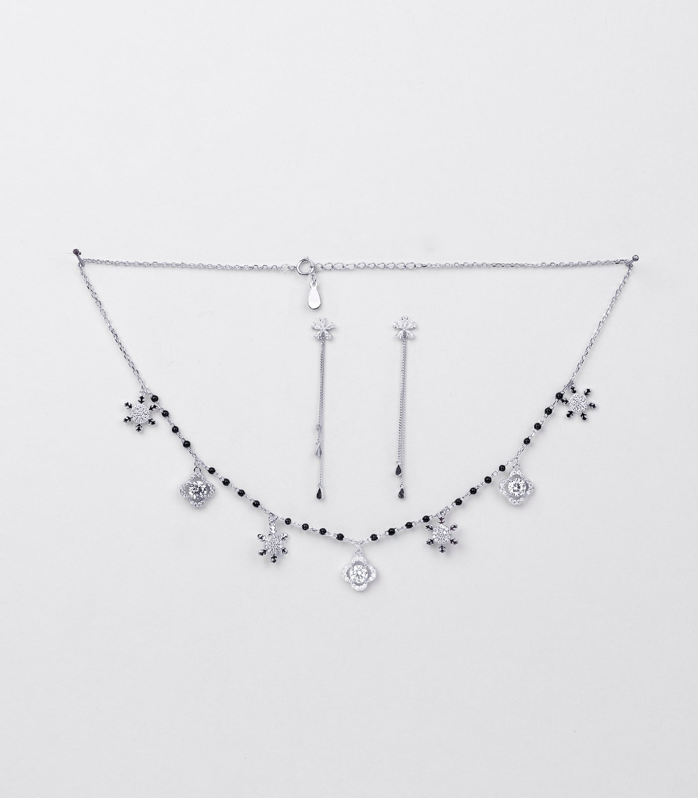 Floral Charm Necklace Set (Silver)