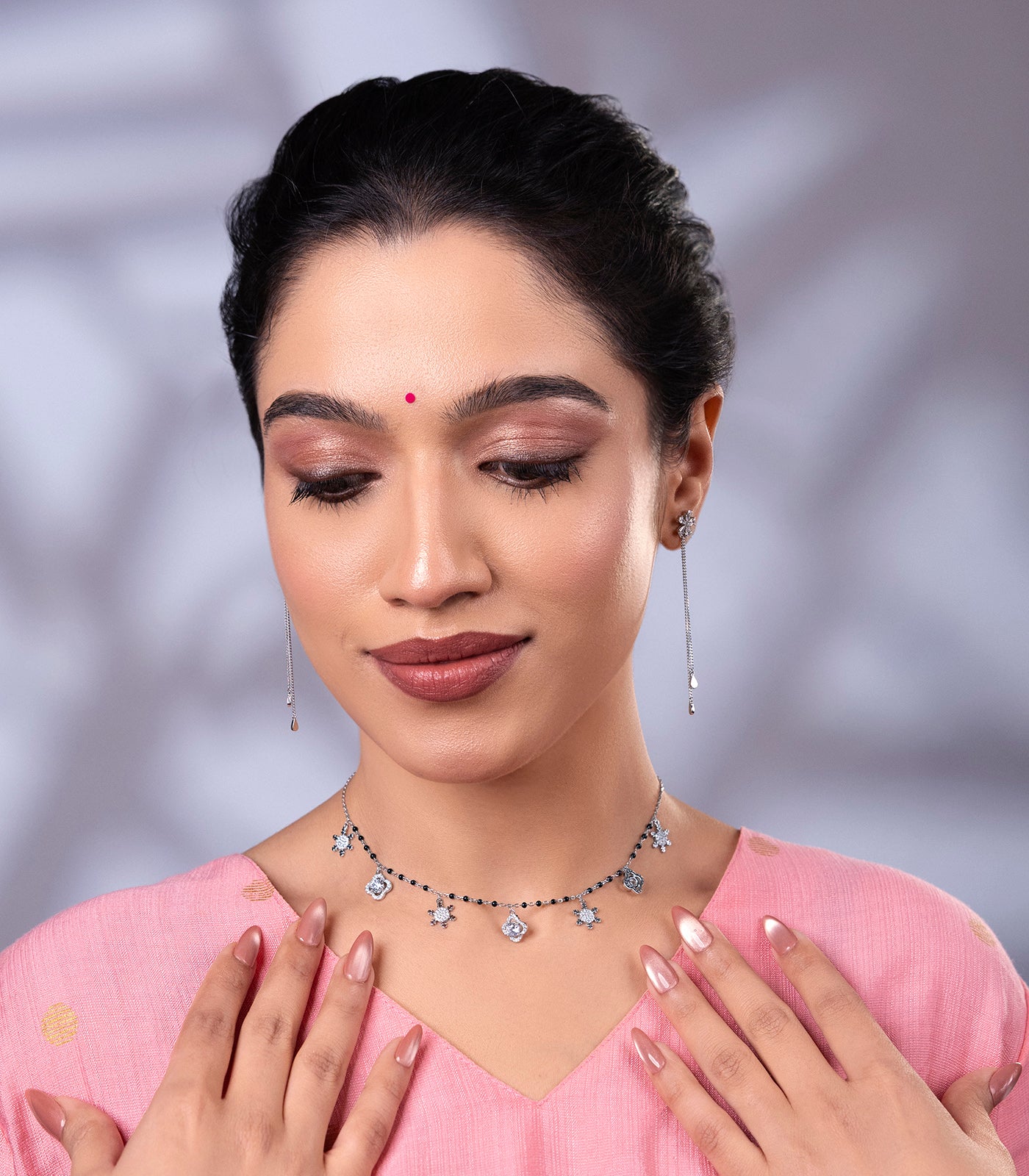 Floral Charm Necklace Set (Silver)