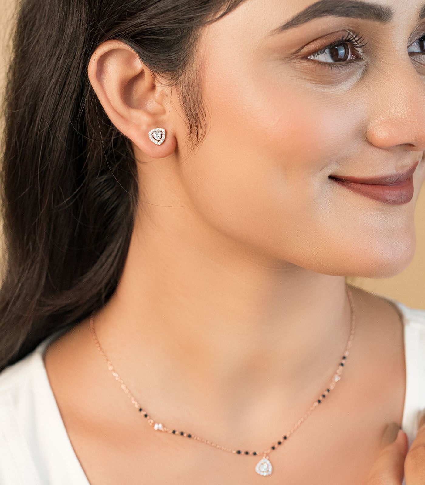 Triangular Rose Gold Mangalsutra Set (Silver)