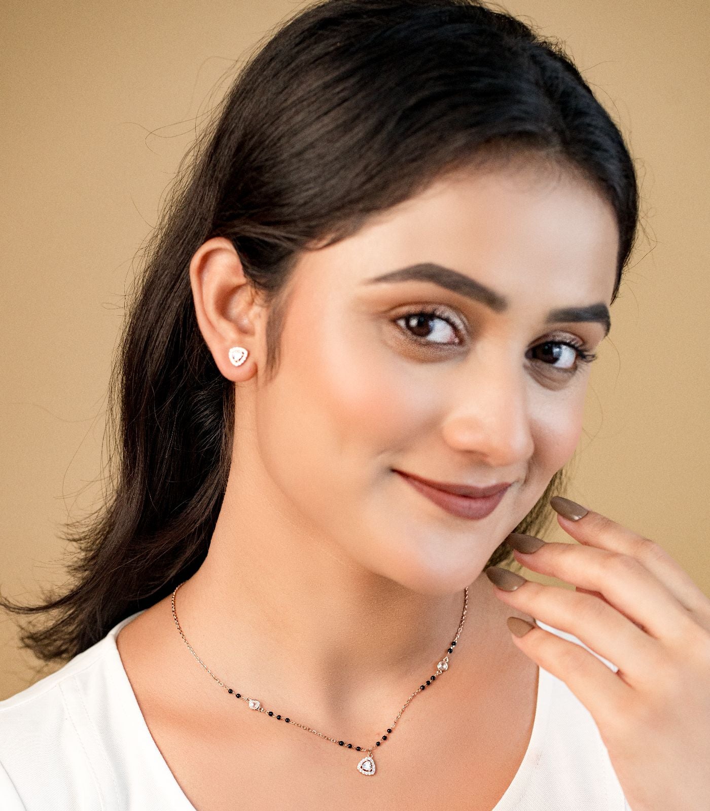Triangular Rose Gold Mangalsutra Set (Silver)