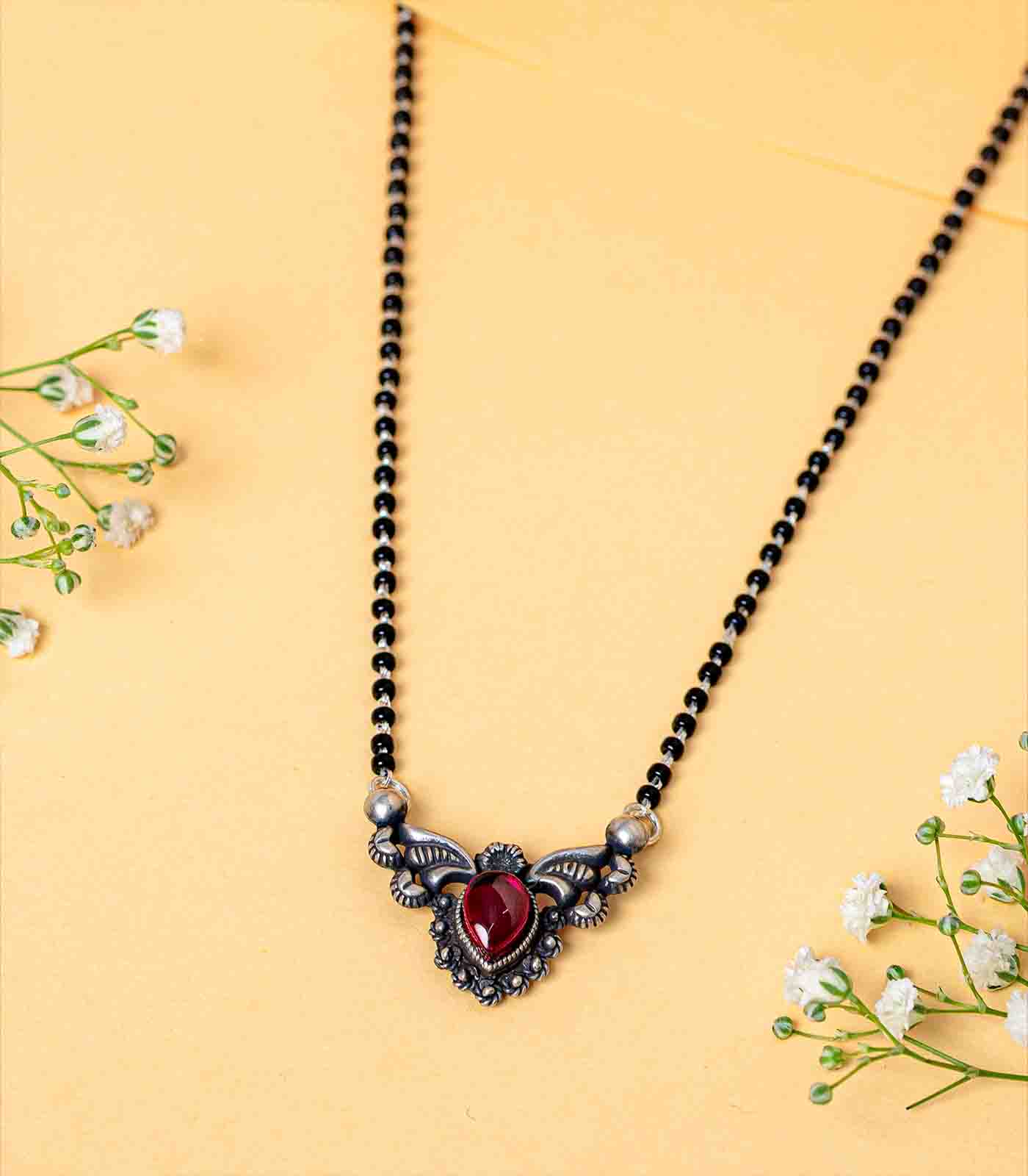 Royal Stone Drop Shaped Antique Mangalsutra (Silver)