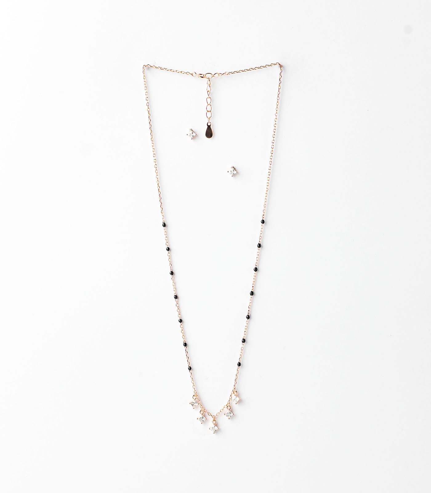 Rose Gold Penta Crystal Mangalsutra Set (Silver)
