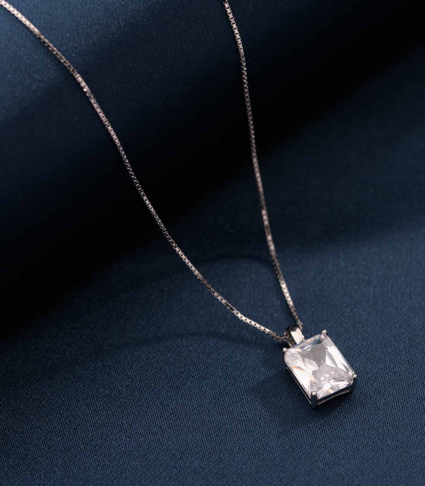 Square Crystal Necklace (Silver)