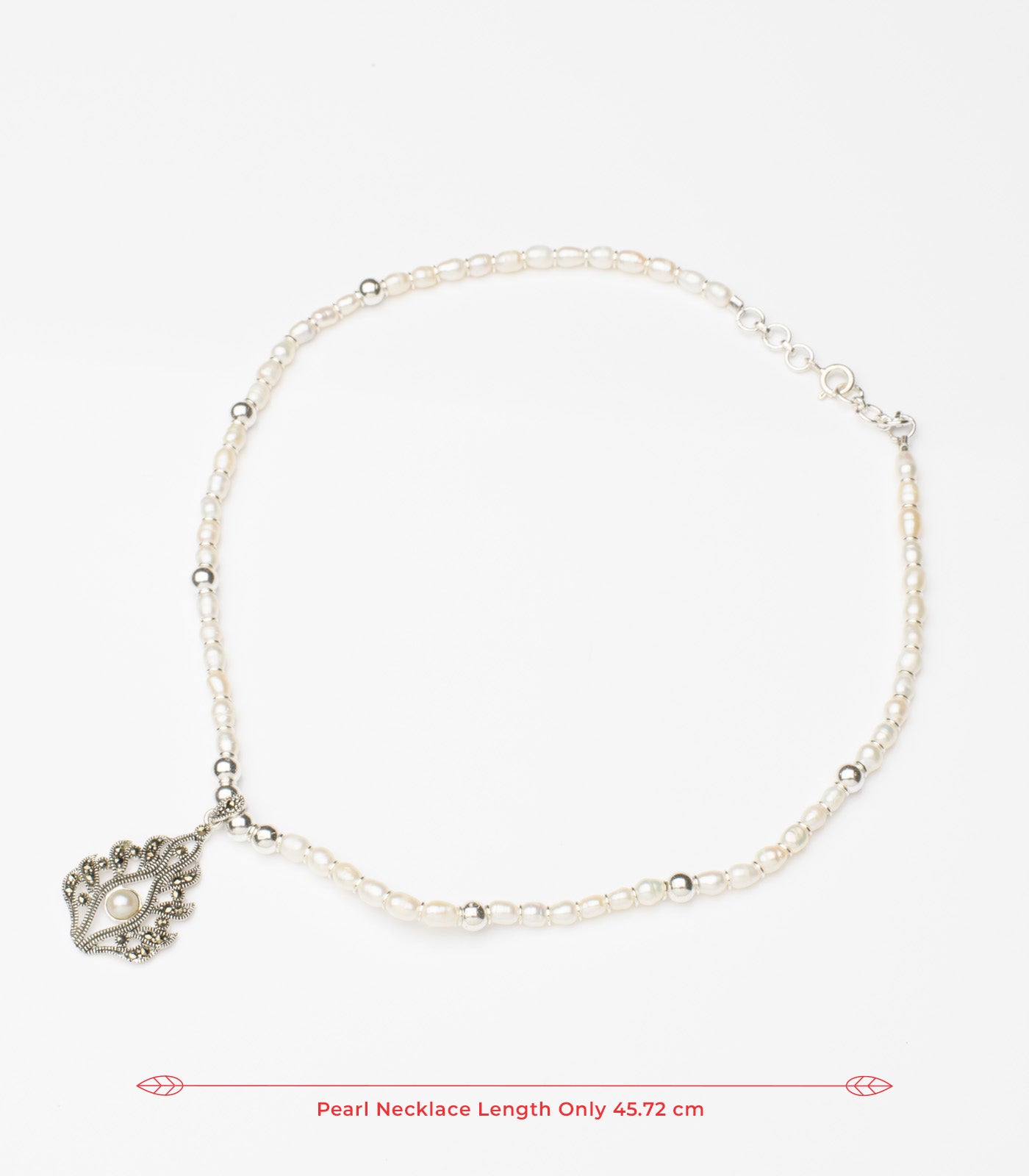 Marcasite With Pearl Necklace SET (Silver)