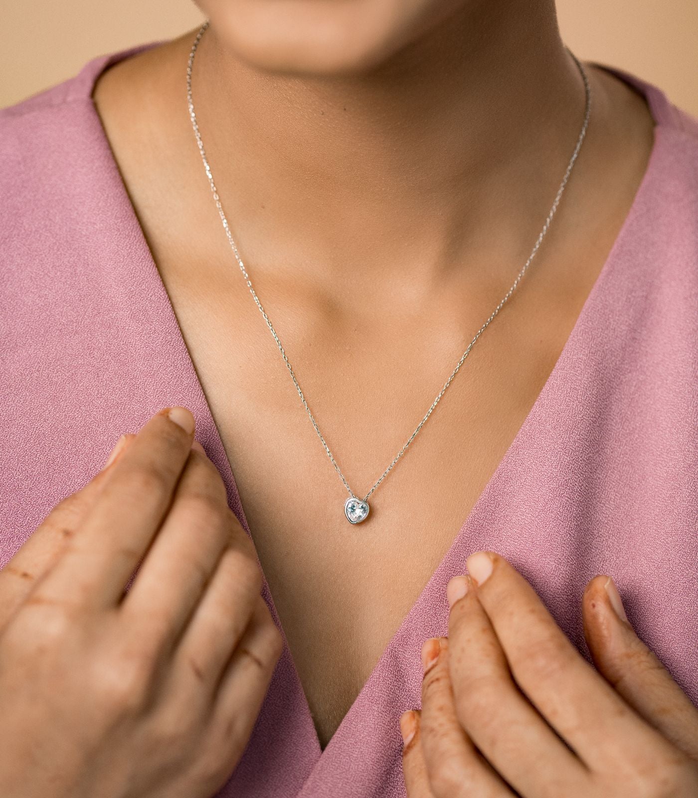Shining Heart Necklace Set (Silver)