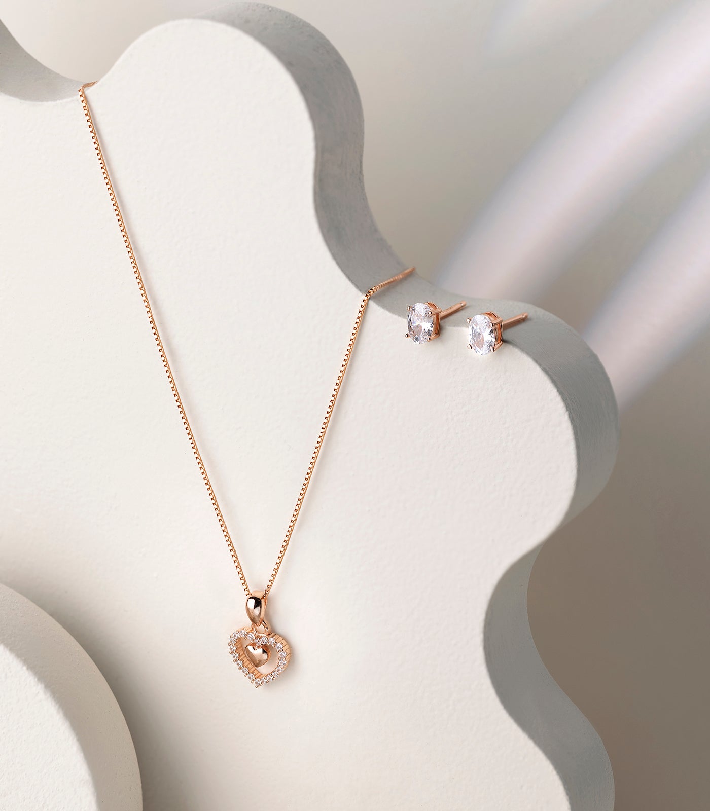 Crystal Heart Necklace Set (Silver)