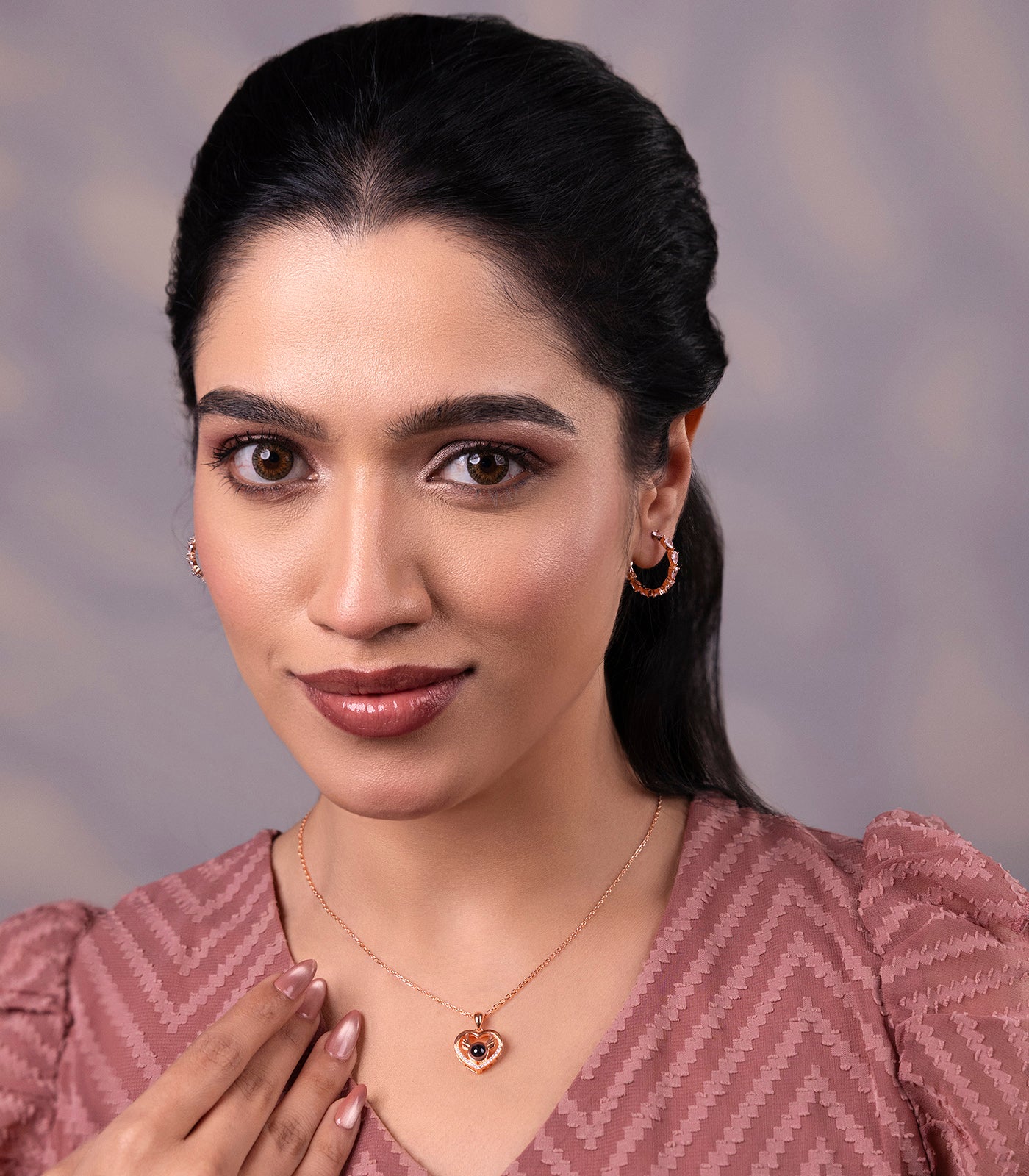 Graceful Heart Necklace Set (Silver)