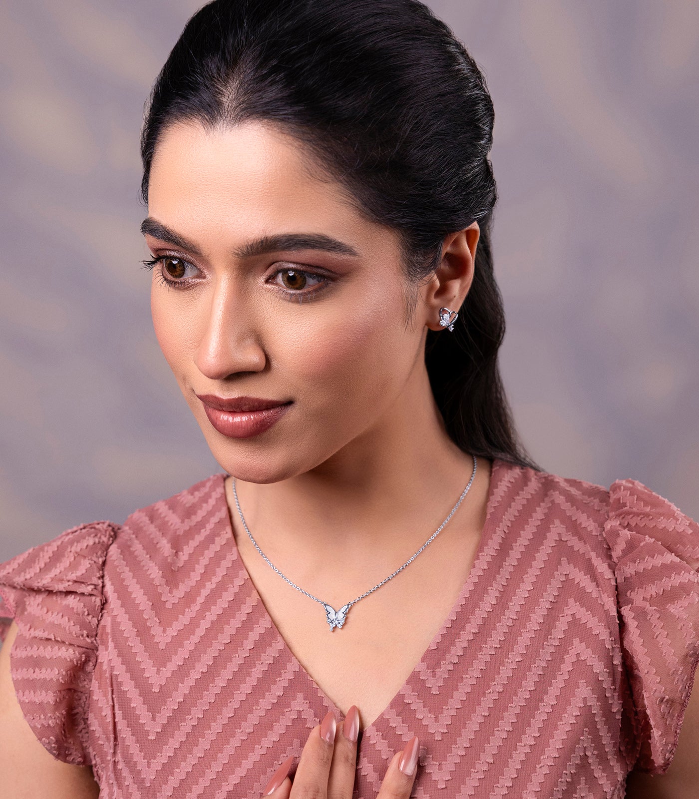 Dreamy Butterfly Necklace Set (Silver)