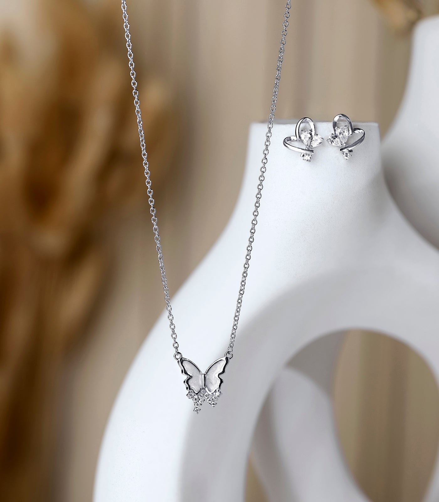 Dreamy Butterfly Necklace Set (Silver)