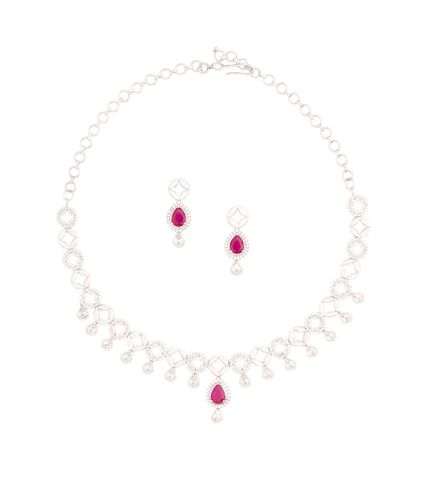 Pink Stone Twilight Charm Necklace Set (Silver)