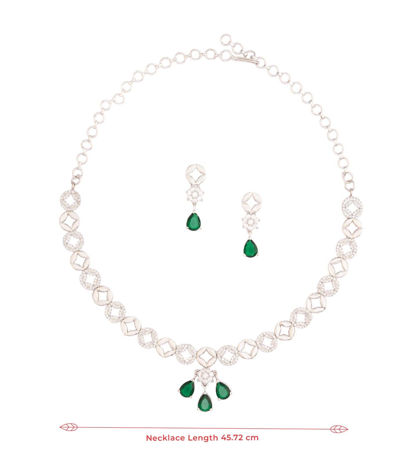 Green Stone Steller Grace Necklace Set (Silver)