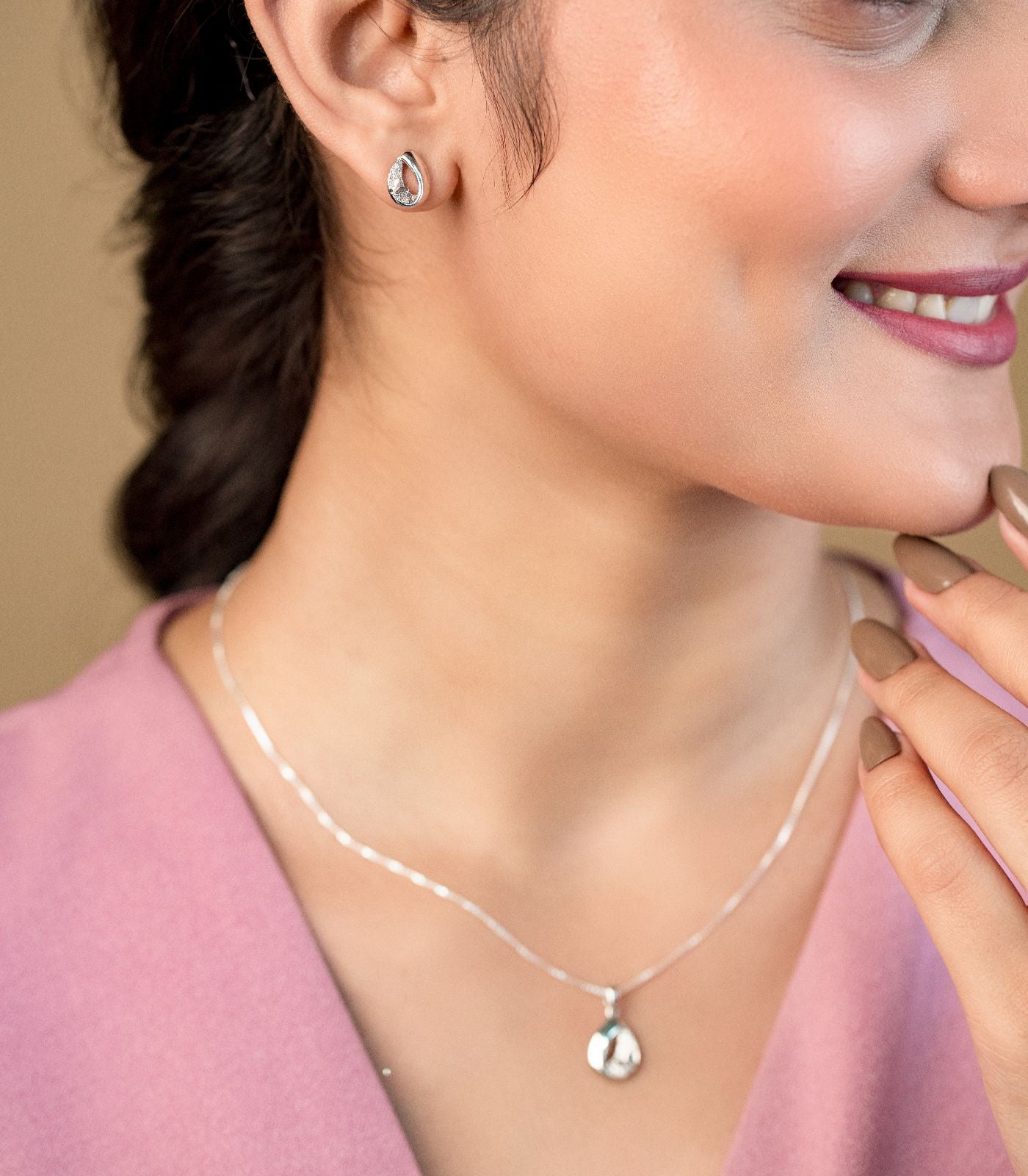 Shining Curv Necklace Set (Silver)