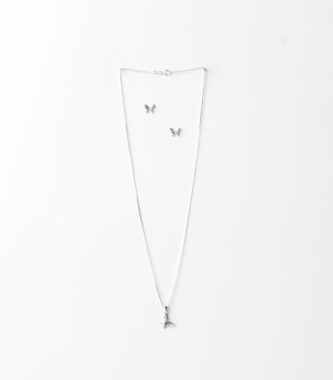 Butterfly Motif Necklace Set (Silver)