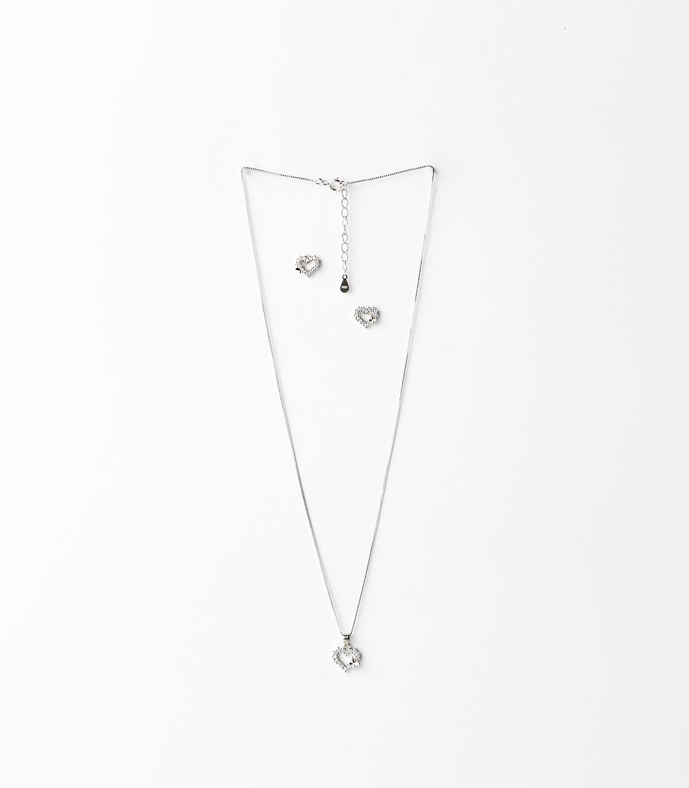 Buttterfly Stone Heart Pendant Set (Silver)