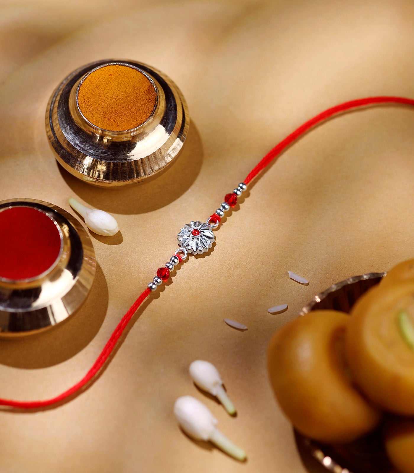 Radiant Red Petal Silver Rakhi