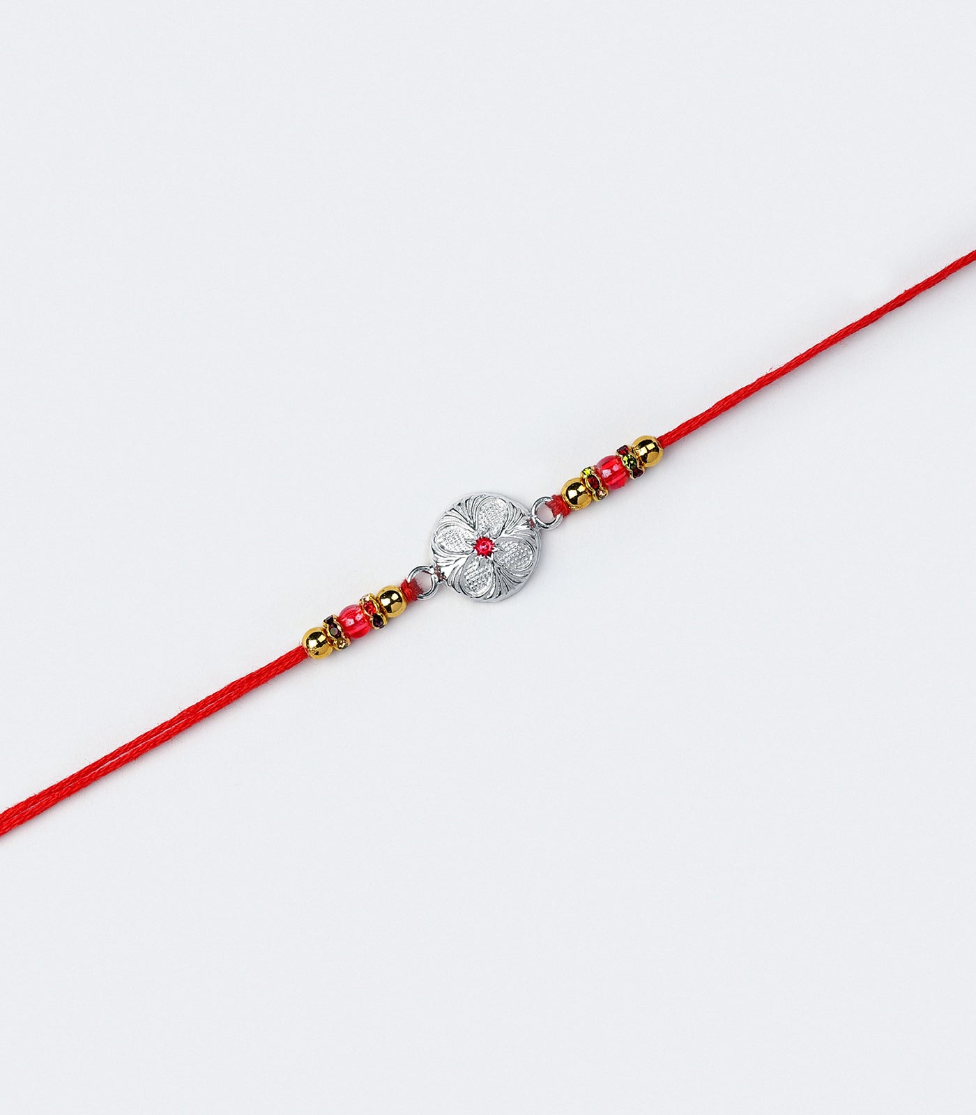 Intricate Floral Design Silver Rakhi