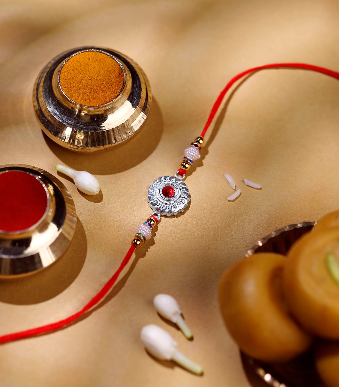 Silve Red Stone Chakra Rakhi
