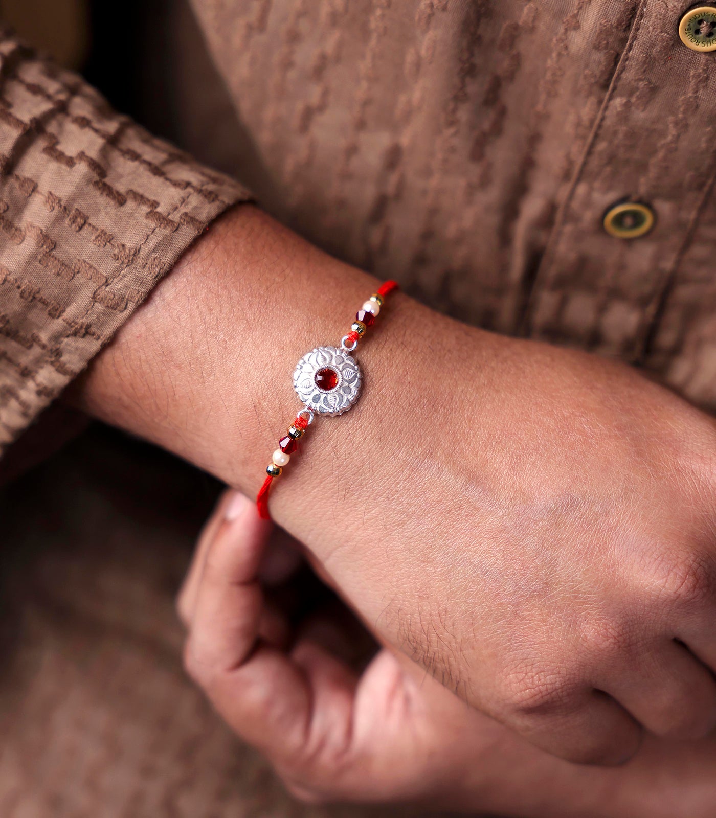 Silver Vajra Motif Rakhi