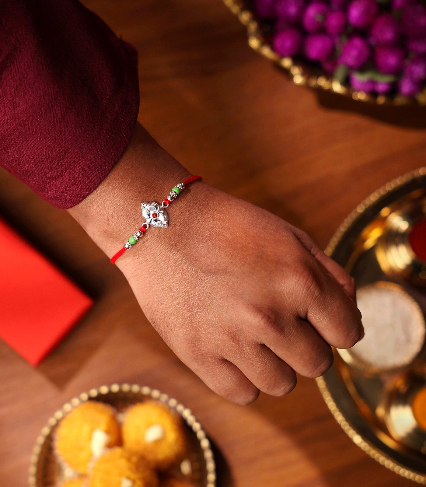 Silver Red Stone Angelic Rakhi