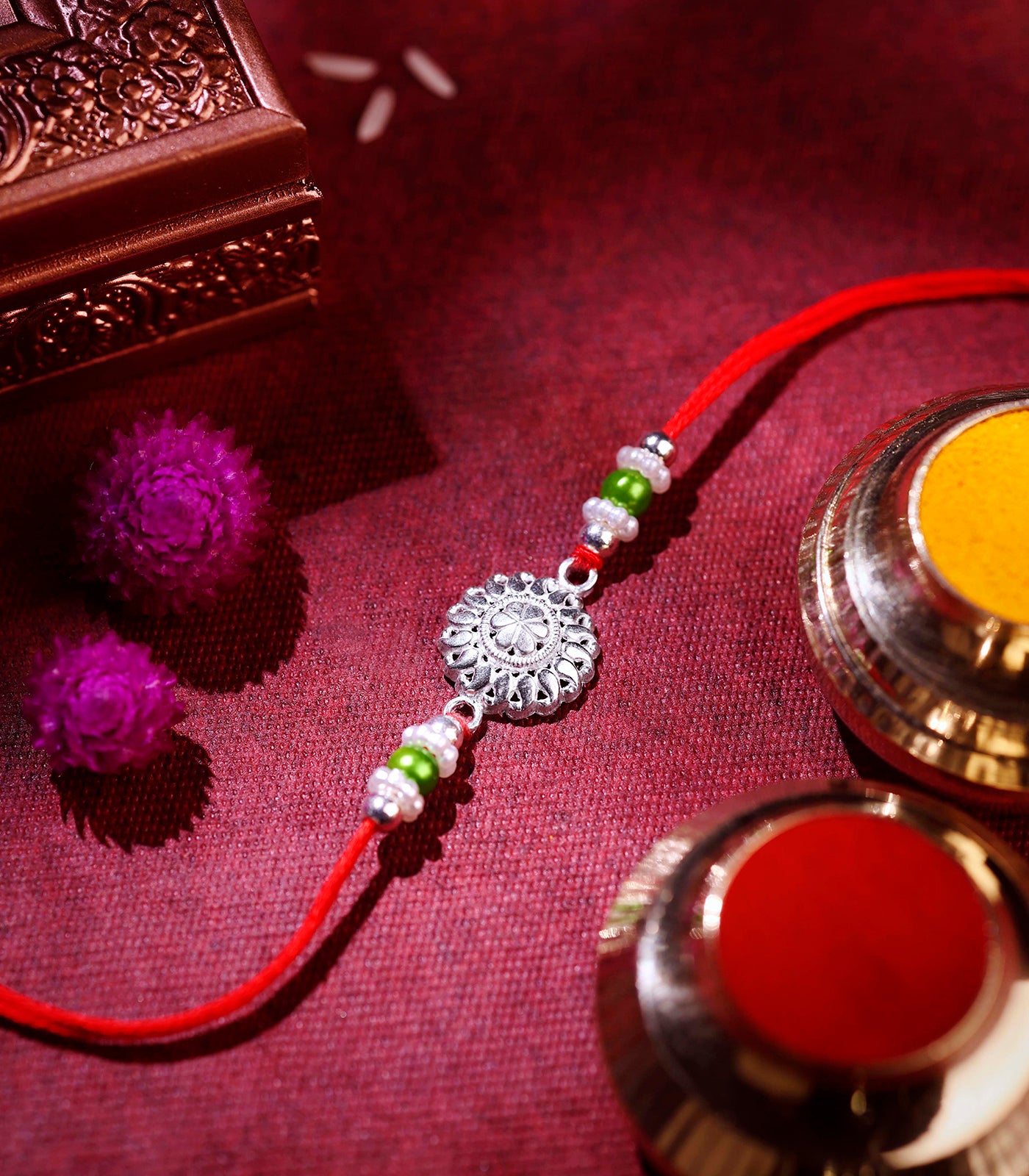 Silver Intricate Flower Rakhi