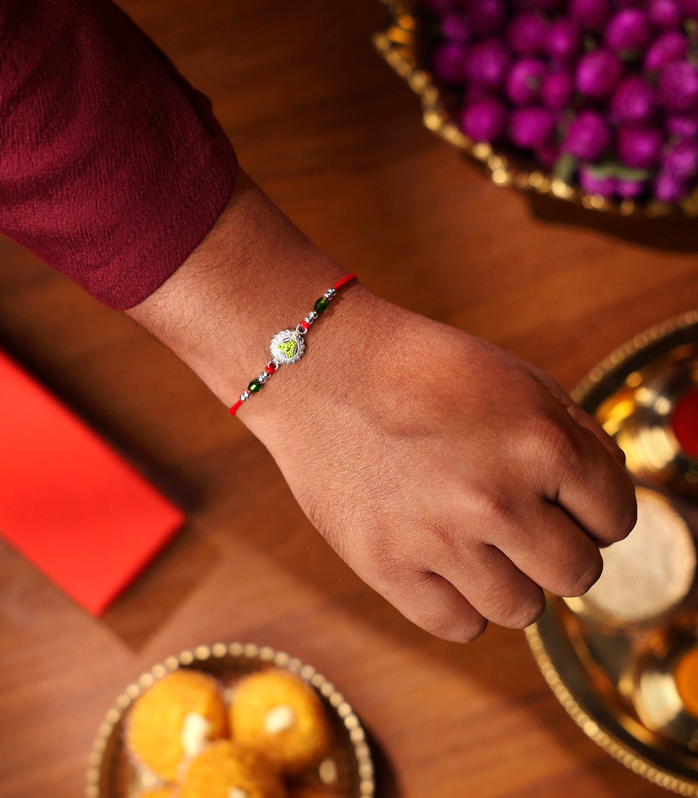 Silver Fluorescent Chakra Rakhi