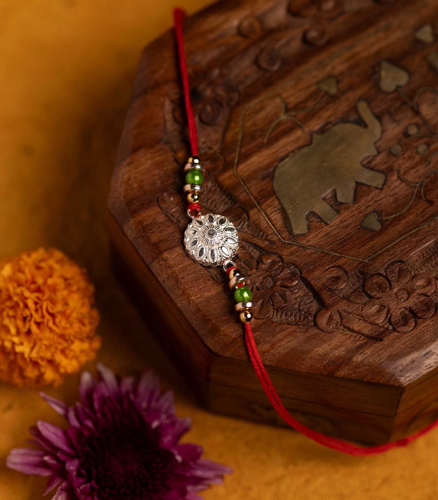 Silver Petal Motif Rakhi