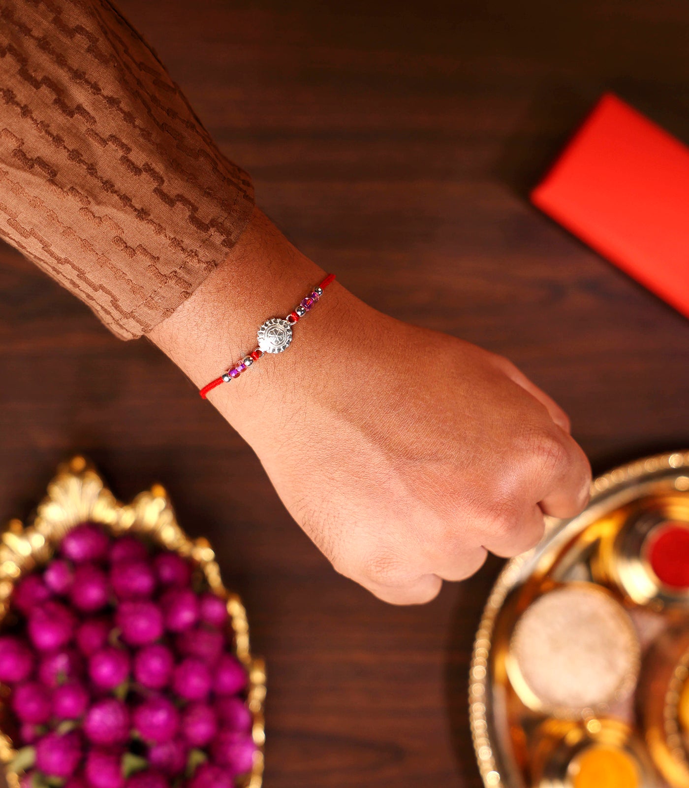 Silver Floral Elegance Rakhi