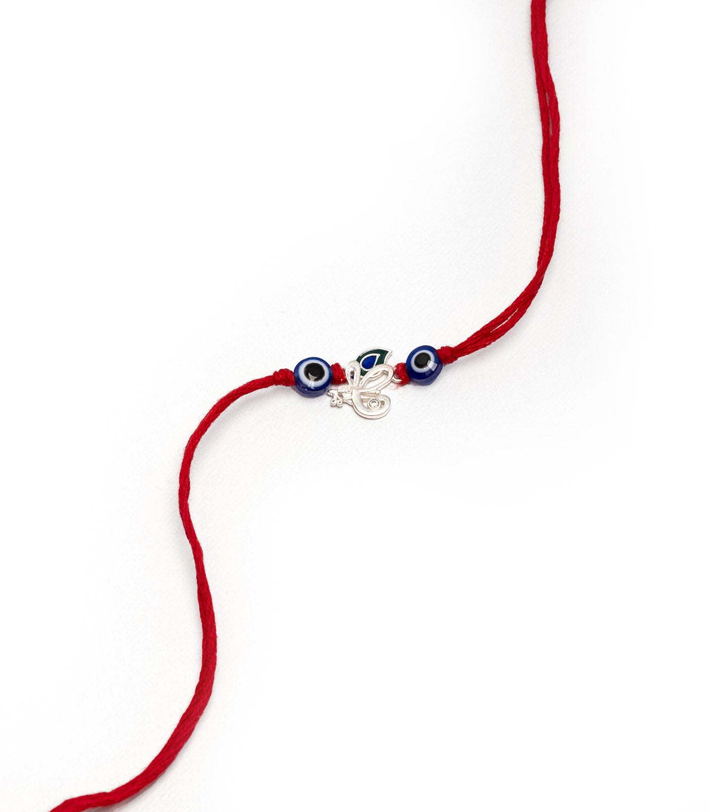 Silver Evil Eye Peacock Feather Rakhi