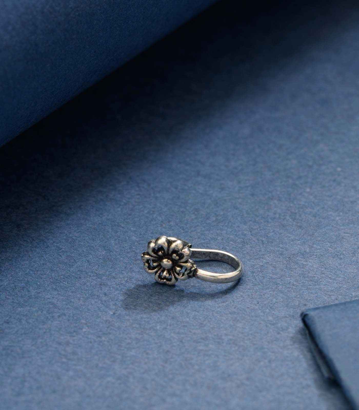 Silver Heart Petals Nose Pin (Clip On)