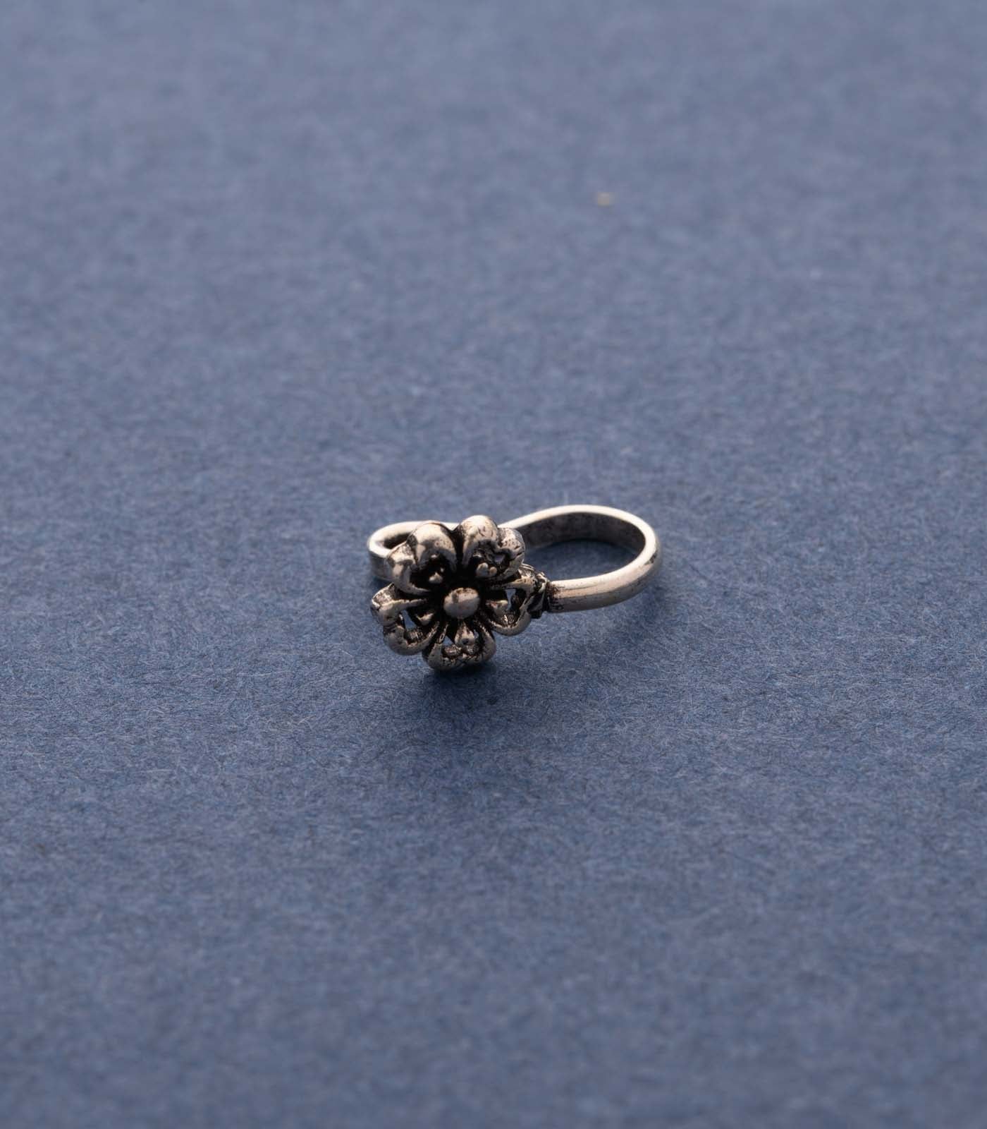 Silver Heart Petals Nose Pin (Clip On)