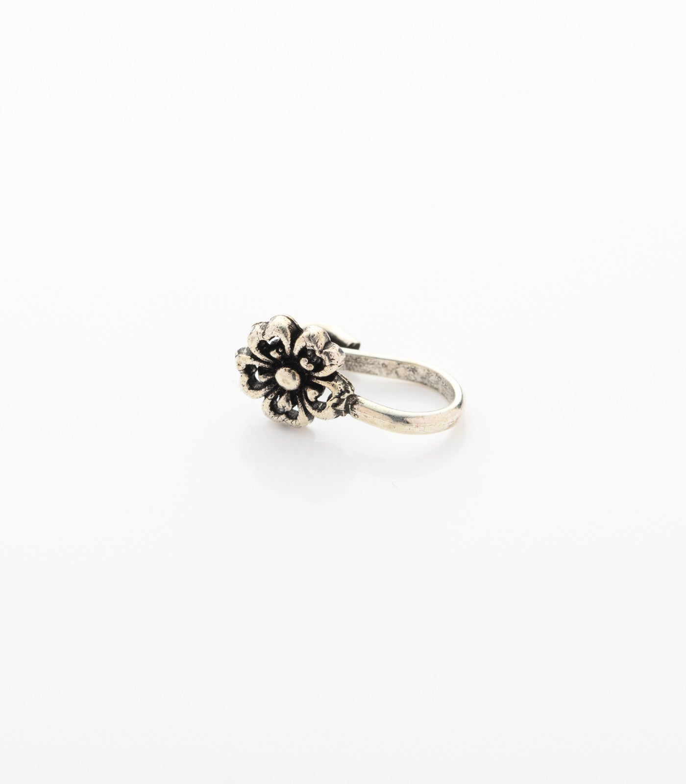 Silver Heart Petals Nose Pin (Clip On)