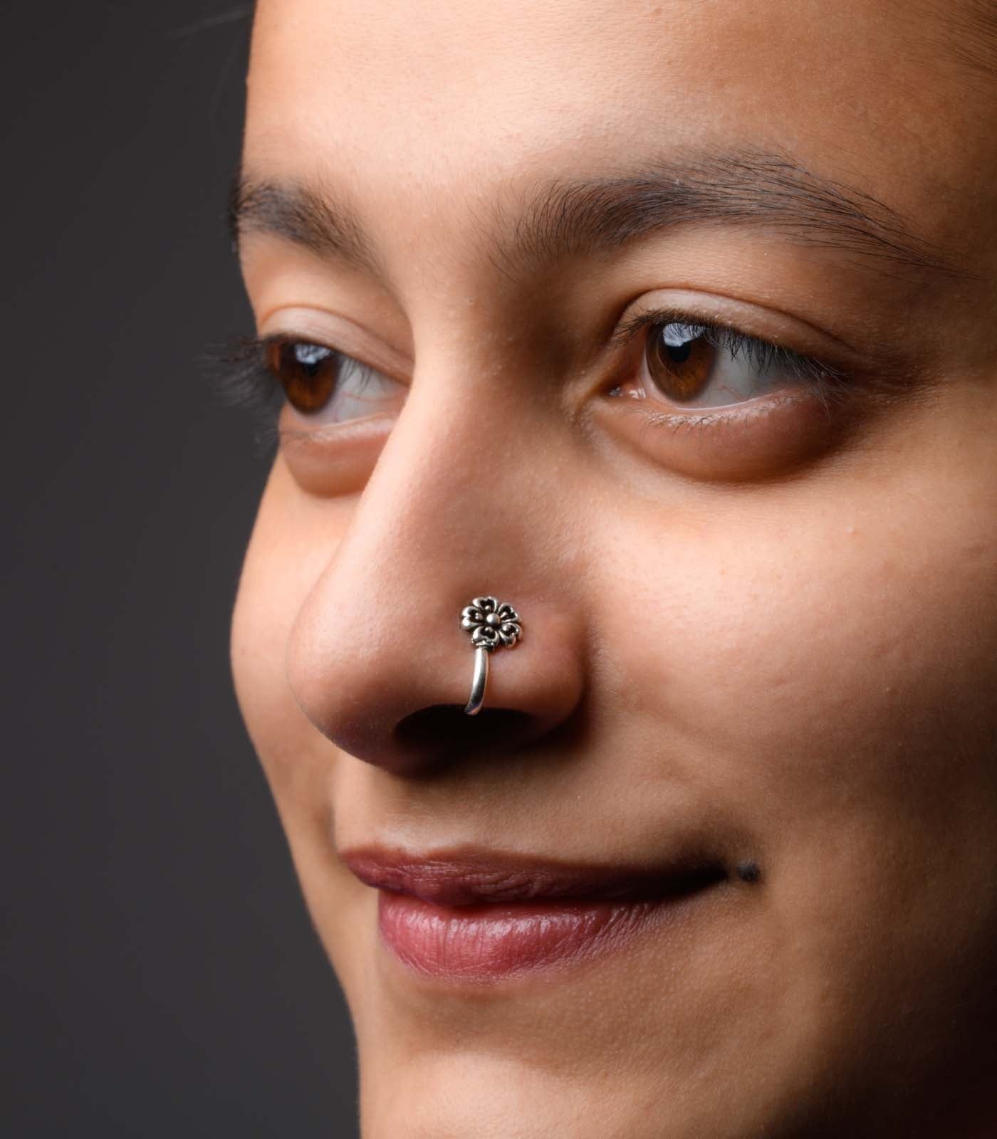 Silver Heart Petals Nose Pin (Clip On)