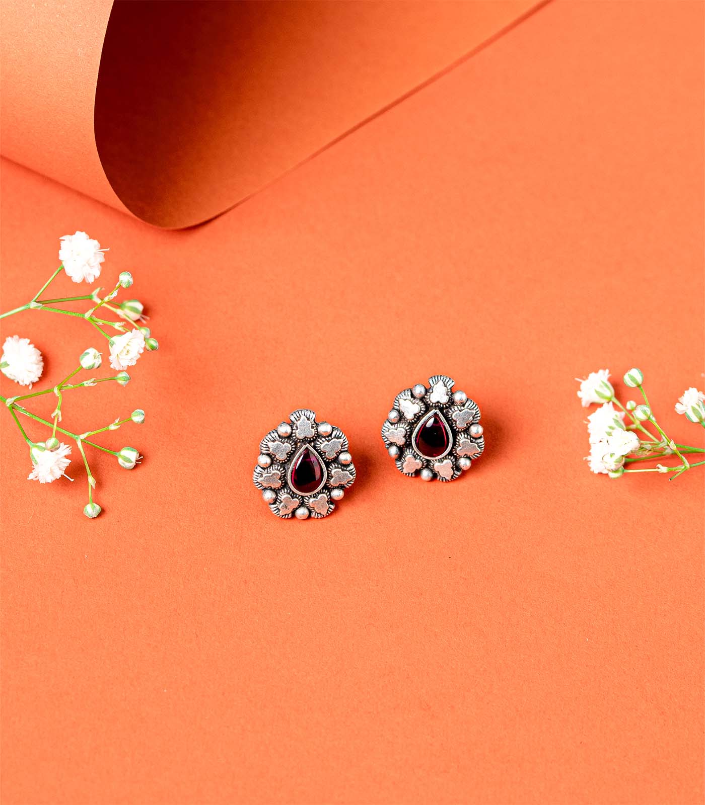 Voilet Stone Shiny Drop Oxidized Silver Tops