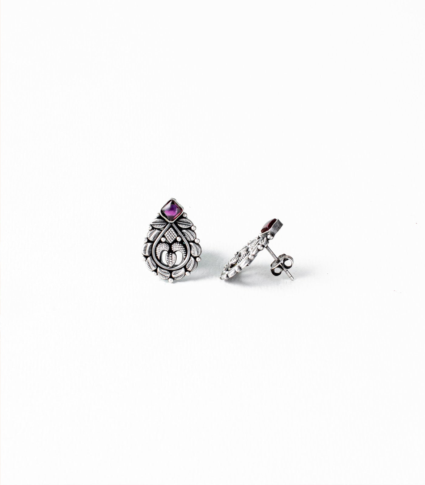 Violet Stone Leafy Stream Oxidized Tops (Silver)