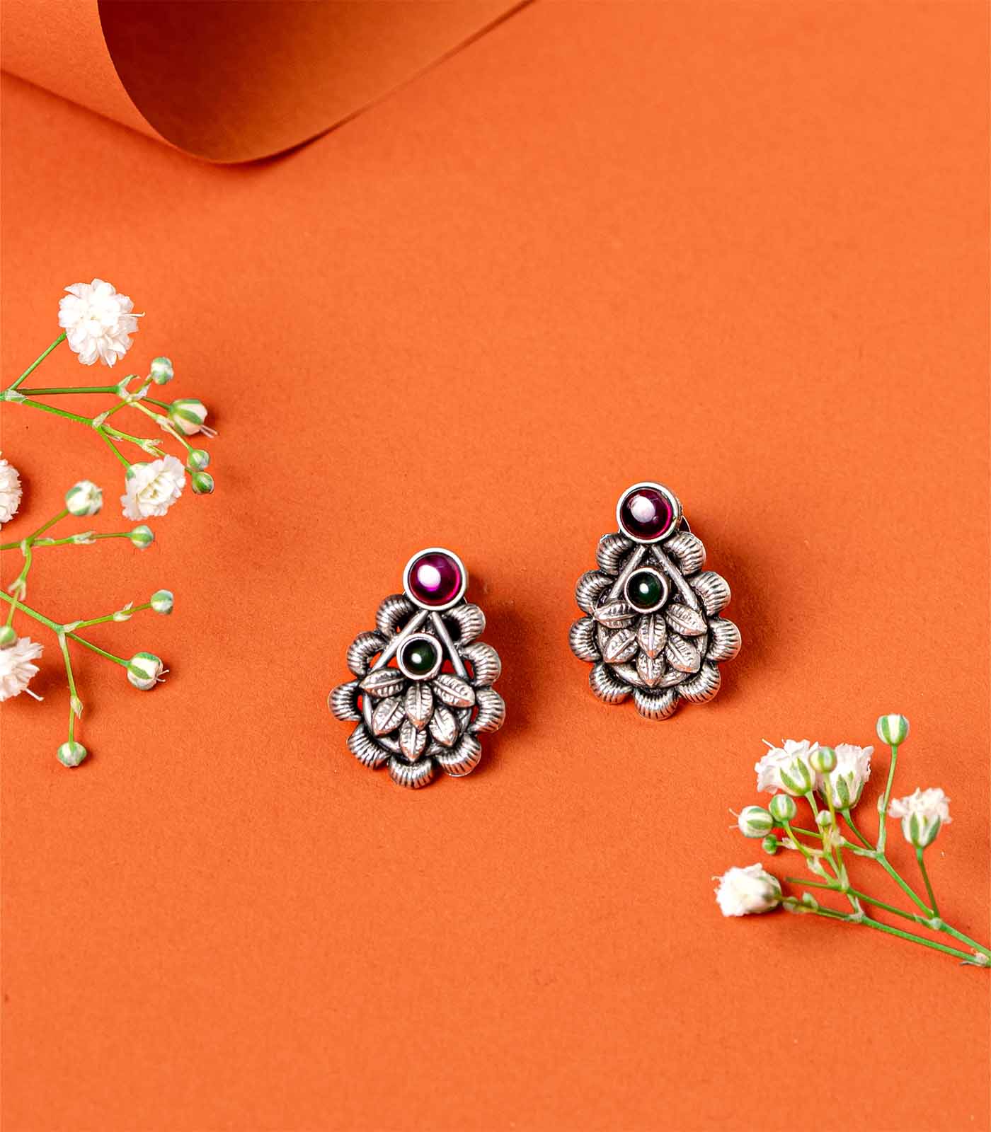 Multistone Leafy Arc Oxidized Tops (Silver)